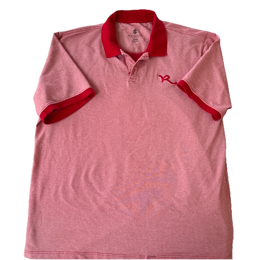 Rockwear Classic Red Logo Collared Polo Men's‎ 5XB Missing Button Flaws